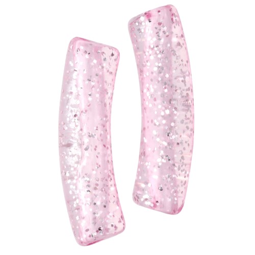 Rosa - Cuentas de tubo curvadas de acrílico transparente 19x5 mm - Rosa Glitter Plateado x10 Cuentas de tubo curvadas de acrílico transparente 19x5 mm - Rosa Glitter Plateado x10
