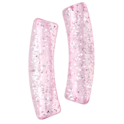 Cuentas de tubo curvadas de acrílico transparente 19x5 mm - Rosa Glitter Plateado x10