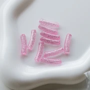 Cuentas de tubo curvadas de acrílico transparente 19x5 mm - Rosa Glitter Plateado x10