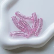 Cuentas de acrílico transparente 32x8 mm tubo curvado - Rosa Glitter Plateado x6