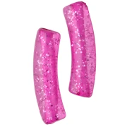 Cuentas tubo curvadas 19x5 mm acrilico transparente - Fucsia Glitter Plateado x10