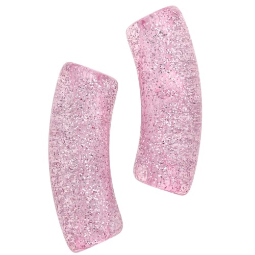 Cuentas tubo curvado 35x11 mm en acrílico transparente - Rosa Glitter Plateado x6