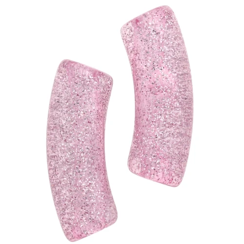 Cuentas tubo curvado 35x11 mm en acrílico transparente - Rosa Glitter Plateado x6