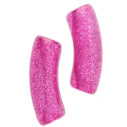 Cuentas de tubo curvadas 35x11 mm acrílico transparente - Fucsia Glitter Plateado x6