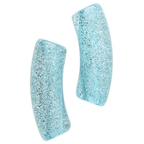 Cuentas de tubo curvadas 35x11 mm en acrílico transparente - Azul Glitter Plateado x6