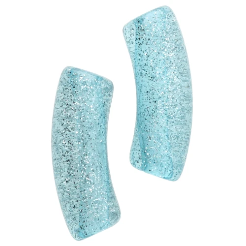 Cuentas de tubo curvadas 35x11 mm en acrílico transparente - Azul Glitter Plateado x6