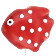 20x16 mm Perla pez de cerámica con lunares - Rojo - Blanco x1