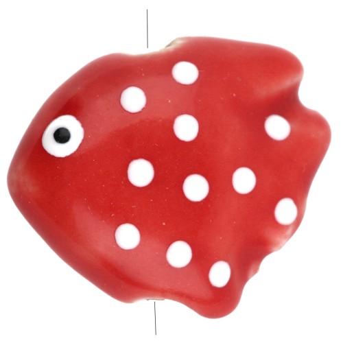 20x16 mm Perla pez de cerámica con lunares - Rojo - Blanco x1