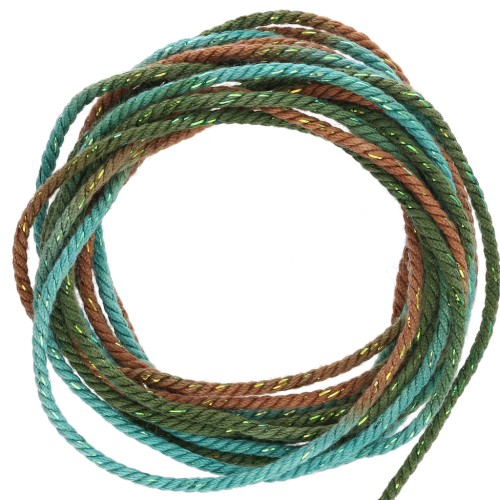 Cordón de poliéster trenzado y metálico 1,6 mm - Tie and Dye - Verde - Marrón x2m