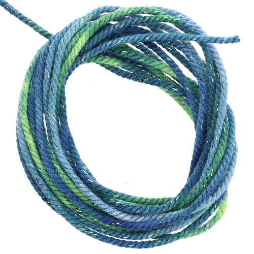 Cordón de poliéster trenzado y metálico 1,6 mm - Tie and Dye - Verde - Azul x2m