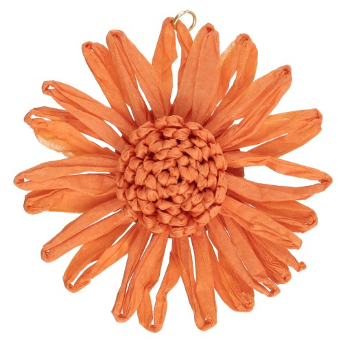 Colgantes flor de rafia 55 mm - Naranja x2