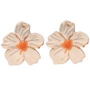 Pendientes flor 66x62 mm en acrílico y Cuentas - Marrón - Naranja x2