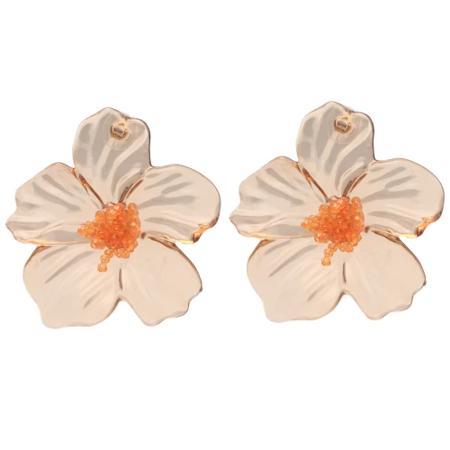 Pendientes flor 66x62 mm en acrílico y Cuentas - Marrón - Naranja x2