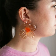Pendientes flor 66x62 mm en acrílico y Cuentas - Marrón - Naranja x2