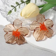 Pendientes flor 66x62 mm en acrílico y Cuentas - Marrón - Naranja x2