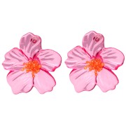 Pendientes flor 66x62 mm en acrílico y Cuentas - Rosa - Naranja x2