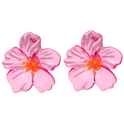 Pendientes flor 66x62 mm en acrílico y Cuentas - Rosa - Naranja x2