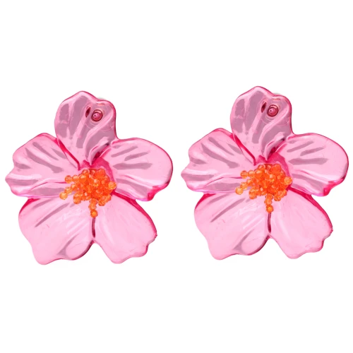 Pendientes flor 66x62 mm en acrílico y Cuentas - Rosa - Naranja x2