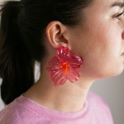 Pendientes flor 66x62 mm en acrílico y Cuentas - Rosa - Naranja x2