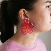 Pendientes flor 66x62 mm en acrílico y Cuentas - Rosa - Naranja x2