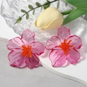 Pendientes flor 66x62 mm en acrílico y Cuentas - Rosa - Naranja x2