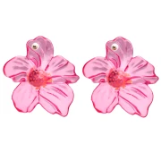 Pendientes flor 66x62 mm en acrílico y Cuentas - Rosa - Naranja x2