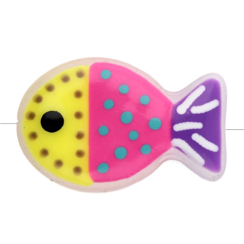 Cuenta pez de vidrio 20x13 mm - Lunares - Amarillo fluorescente - Rosa fluorescente - Violeta x1
