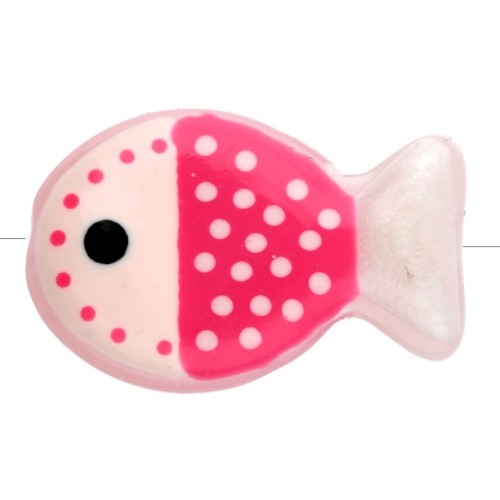Cuenta pez de vidrio 20x13 mm - Lunares - Nude - Rosa coral fluorescente - Blanco x1