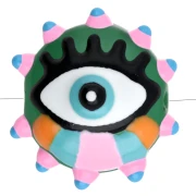 Cuenta de vidrio aplanada redonda 17 mm - motivo ojo - Rosa - Azul claro - Verde x1