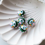 Cuenta de vidrio aplanada redonda 17 mm - motivo ojo - Rosa - Azul claro - Verde x1