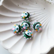 Cuenta de vidrio aplanada redonda 17 mm - motivo ojo - Rosa - Azul claro - Verde x1