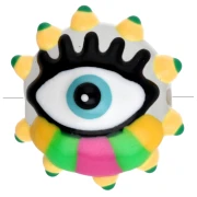 Cuenta de vidrio aplanada redonda 17 mm - Ojo - Amarillo - Verde - Rosa Caramelo x1