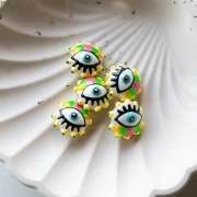 Cuenta de vidrio aplanada redonda 17 mm - Ojo - Amarillo - Verde - Rosa Caramelo x1