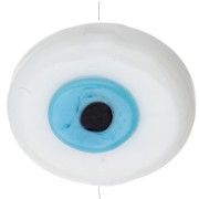 Cuenta de vidrio oval irregular 21x17 mm - Motivo ojo - Blanco - Azul cielo x1