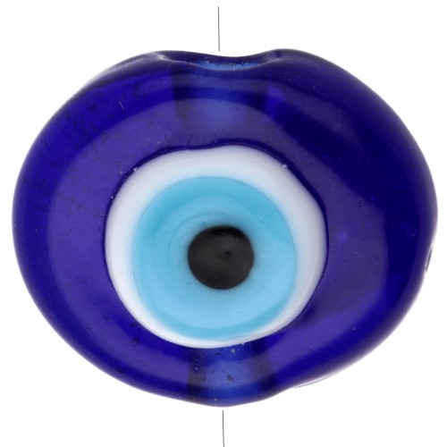 Cuenta de vidrio ovalada irregular 21x17 mm - motivo ojo - Azul oscuro - Azul cielo x1
