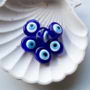 Cuenta de vidrio ovalada irregular 21x17 mm - motivo ojo - Azul oscuro - Azul cielo x1