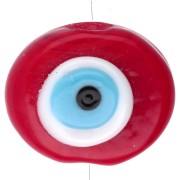Cuenta de vidrio oval irregular 21x17 mm - Motivo ojo - Rojo - Azul cielo x1