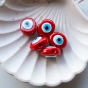 Cuenta de vidrio oval irregular 21x17 mm - Motivo ojo - Rojo - Azul cielo x1