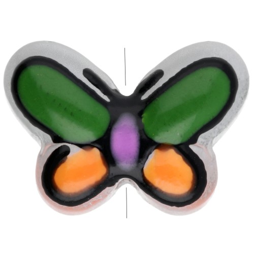 Cuenta mariposa de vidrio 14x10 mm - Verde - Naranja - Lila x1