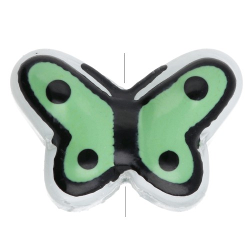 Cuentas de vidrio mariposa 14x10 mm - Verde salvia - Negro x1
