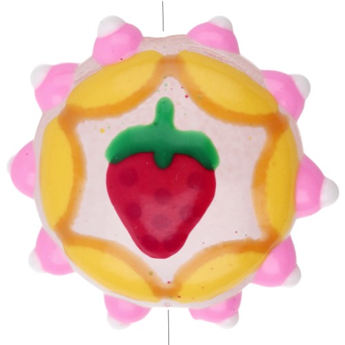 Cuenta de vidrio aplanada redonda 20 mm - motivo fresa - Amarillo - Rosa - Rojo x1