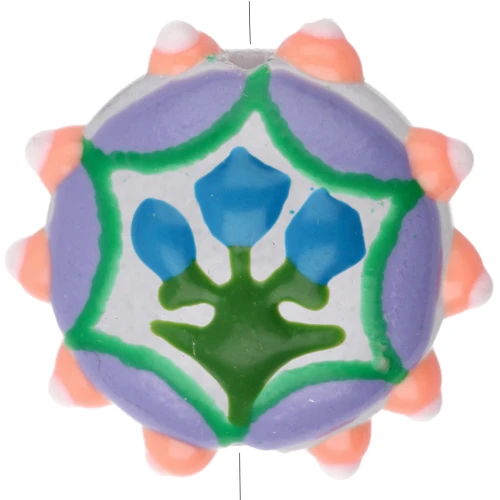Cuenta de vidrio aplanada redonda 20 mm - motivo floral - Violeta - Naranja fluorescente - Azul x1