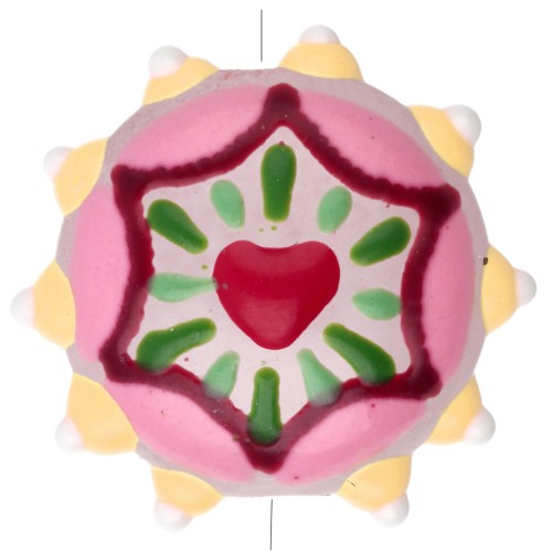 Cuenta de vidrio aplanada redonda 20 mm - Corazón - Rosa - Amarillo - Rojo x1