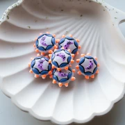 Cuenta redonda de vidrio aplanado, 20 mm - Motivo luna - Azul noche - Naranja fluorescente - Violeta