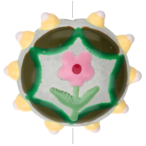 Cuenta de vidrio aplanada redonda 20 mm - motivo floral - Verde - Amarillo - Rosa x1