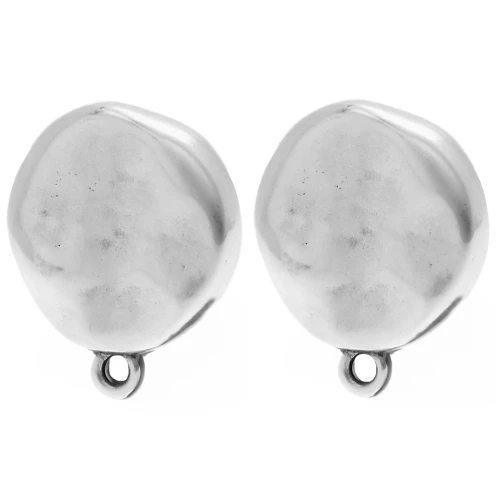 Pendientes redondos irregulares martillados 17,5 mm - Plateado fino envejecido x2