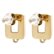Pendientes rectangulares cabujón de vidrio 13x9 mm - Acero inoxidable chapado en oro 304L - Rosa x2