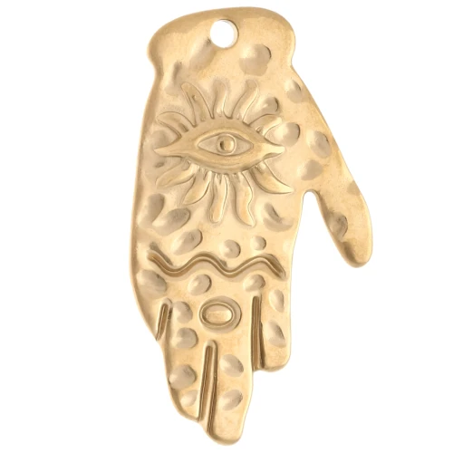 Colgante mano martillada 43x25 mm - motivo ojo - acero inoxidable 304 Oro x1