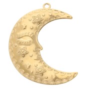 Colgante media luna 30x23 mm - flores y estrellas - Acero inoxidable 304 Oro|raw }}