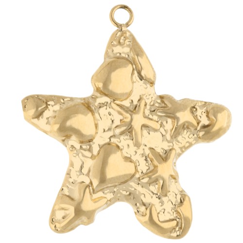 Colgante estrella de mar 28x26 mm con motivo de concha - Acero inoxidable 304 Oro x1
